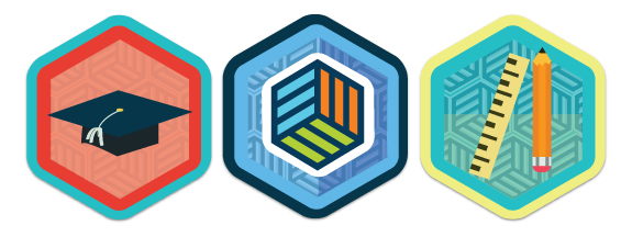 an animated image of three digital badges